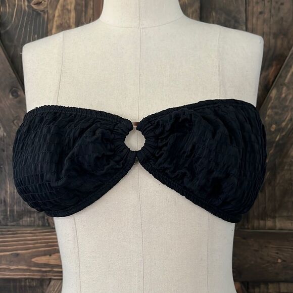 Lulus Cabana Life Black Smocked Strapless Bikini Top Lrg - Picture 4 of 9